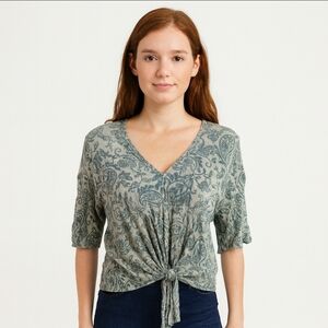 Luq Green Crepe Paisley Twist Knot Blouse Plus Sz Lg